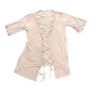 R FASHION APPAREL Women's Tasseled Open Front Kimono Cardigan Pink Size S/M